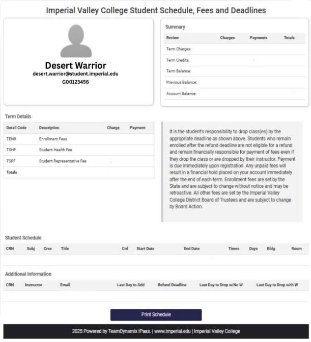 Review Class Schedule
