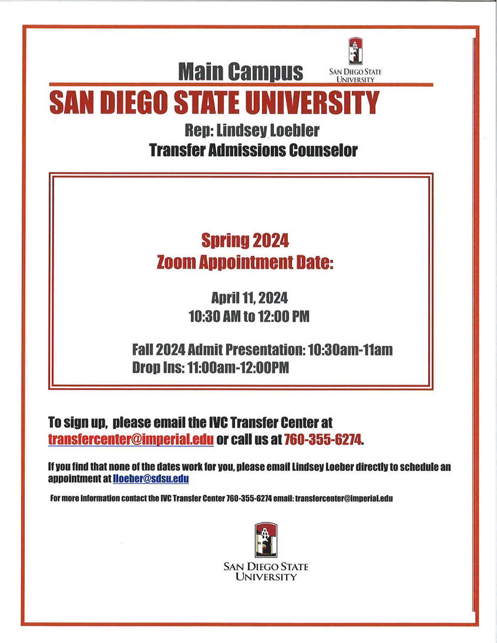 SDSU Transfer Admissions Counselor